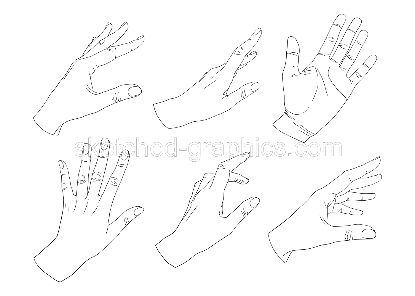 Vector collection of hands in different gestures. Design elements for cosmetics packaging, beauty products, logos, social media. Hand drawn silhouettes hands set.  Illustration